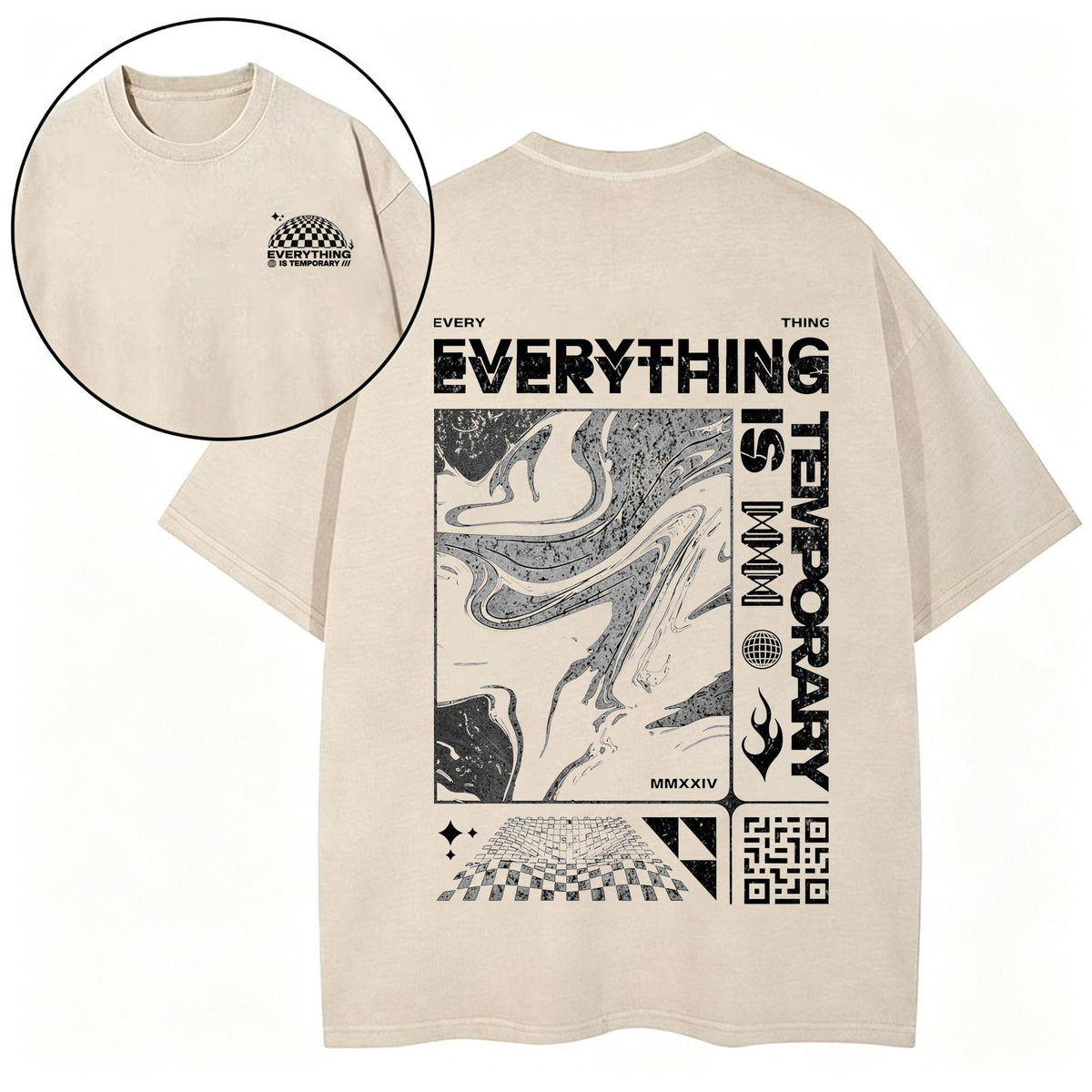 Everything Is Temporary design , Acid Wash Tee, Oversized Unisex Graphic Shirt, Front and Back Print, Vintage Streetwear Gift