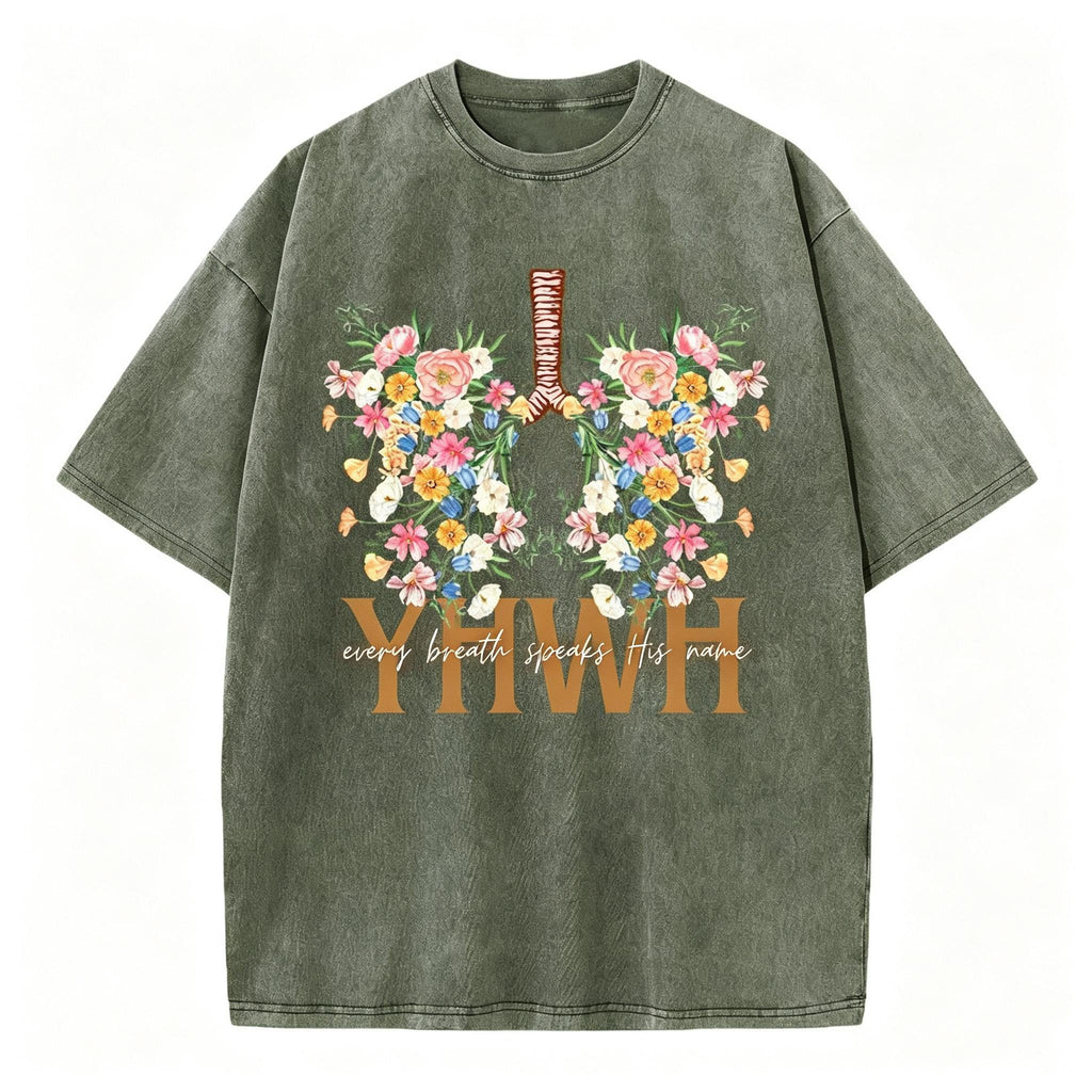YHWH Floral Christian Washed T-Shirt