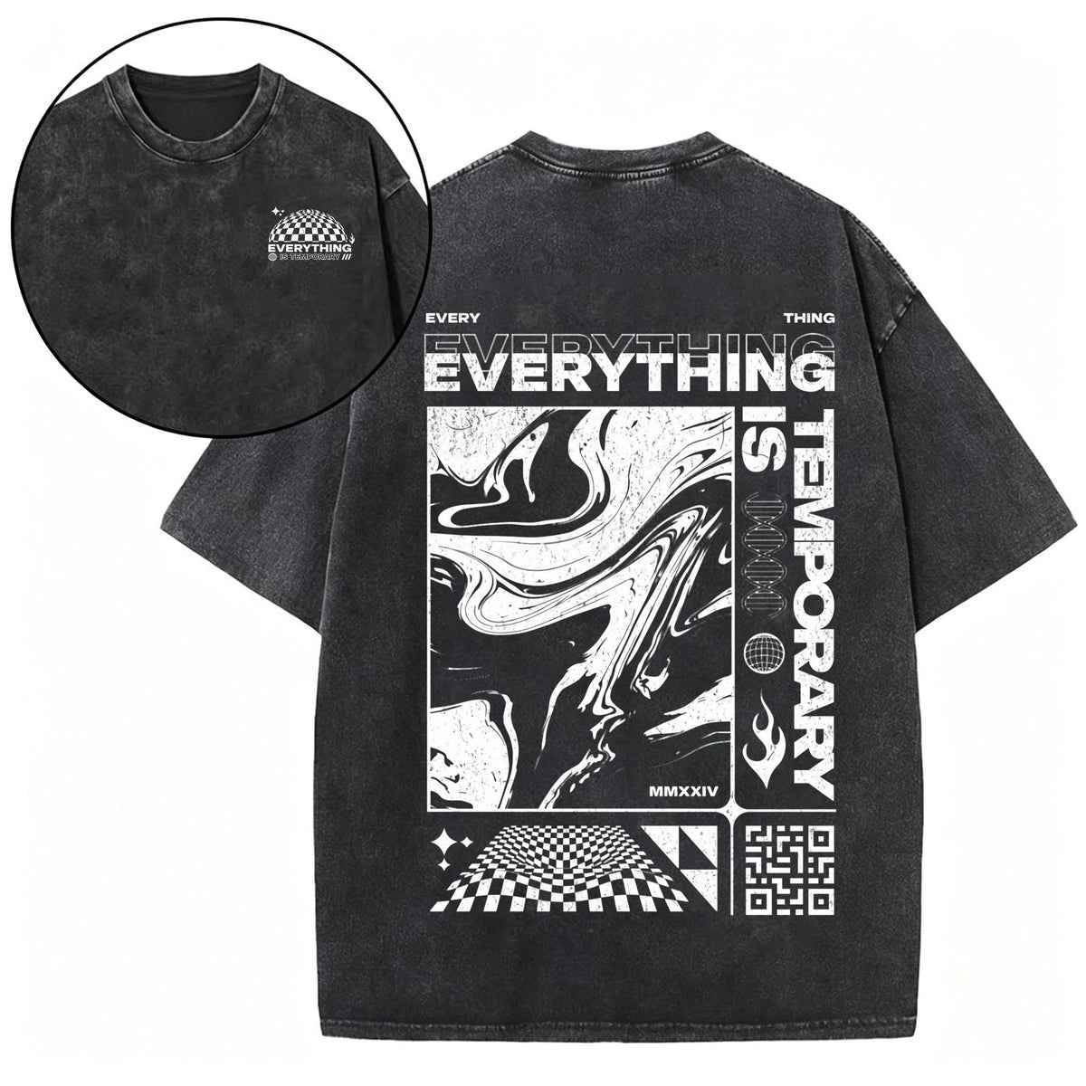 Everything Is Temporary design , Acid Wash Tee, Oversized Unisex Graphic Shirt, Front and Back Print, Vintage Streetwear Gift