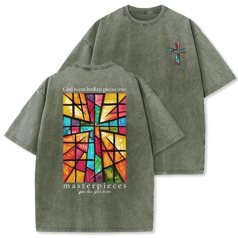 God Turns Broken Pieces Into Masterpieces Christian Washed T-Shirt