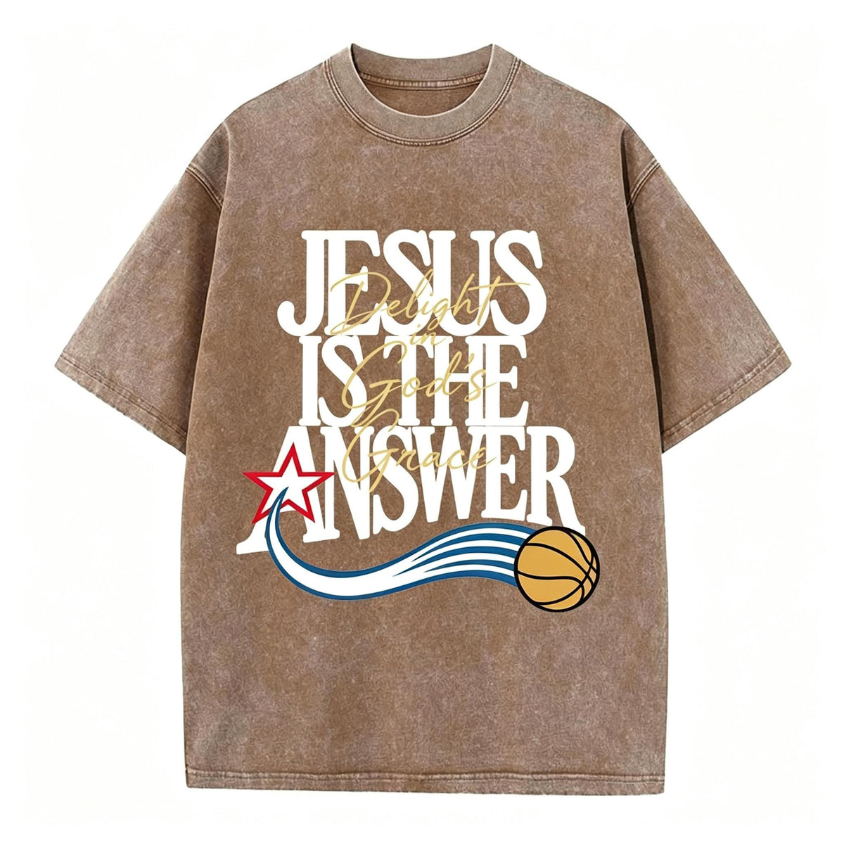 Jesus The Answer Christian with Delight Washed T-Shirt