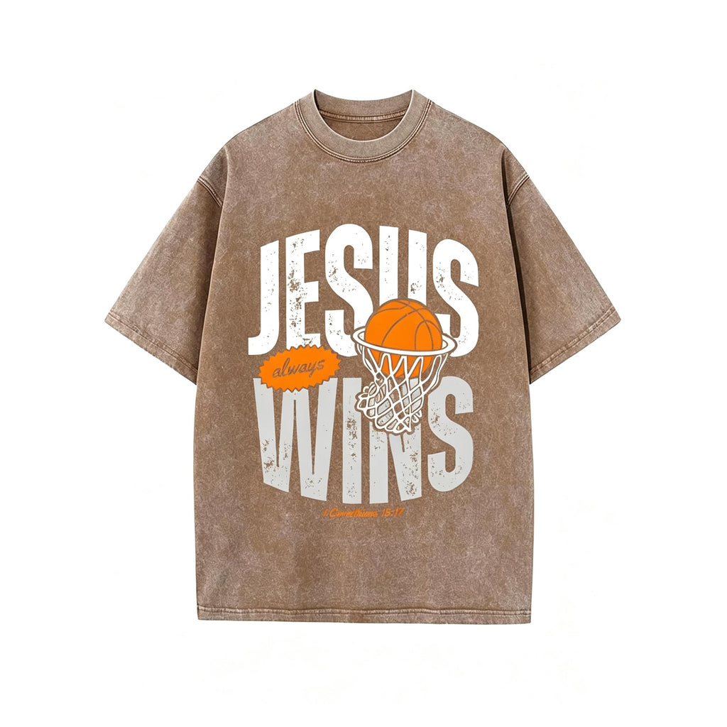 Jesus Always Wins Christian Washed T-Shirt