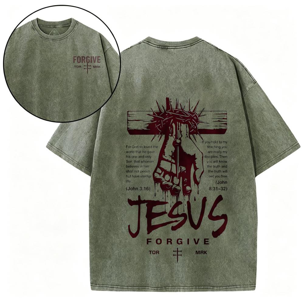 Jesus Forgive Acid Wash Christian Tee