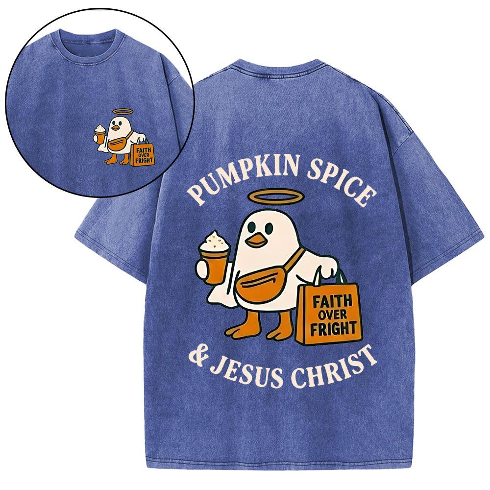 Pumpkin Spice & Jesus Christ Christian Washed T-Shirt