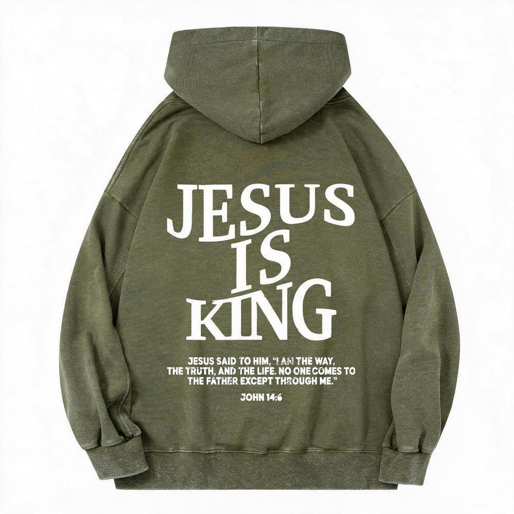 Jesus Is King Camo Vintage Christian Washed Hoodie