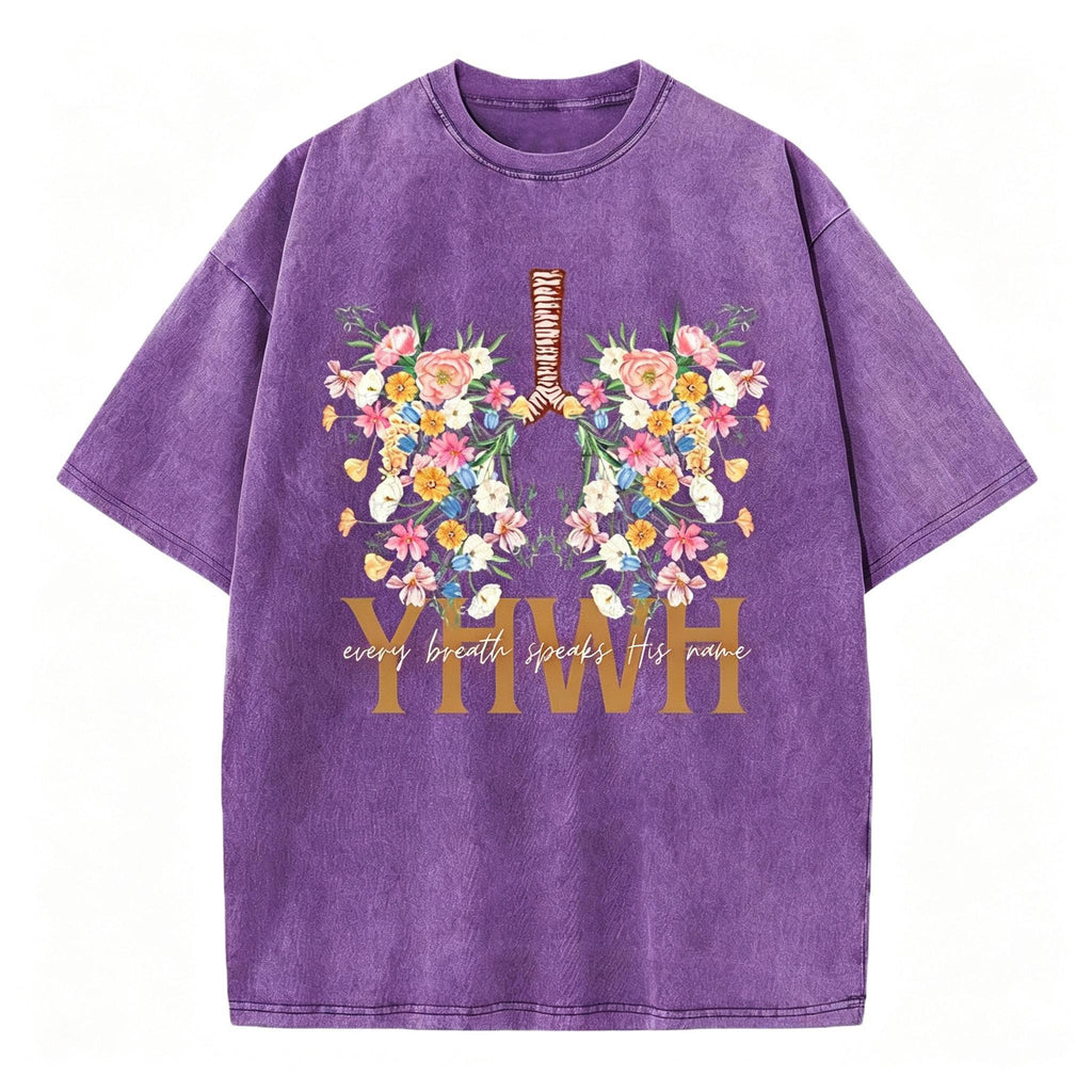 YHWH Floral Christian Washed T-Shirt