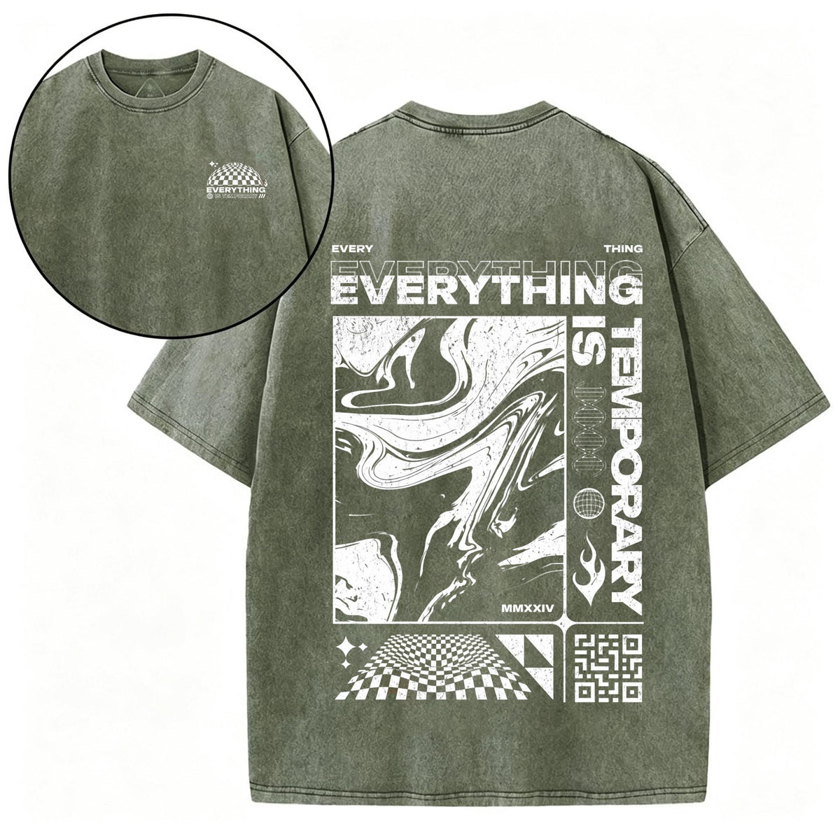 Everything Is Temporary design , Acid Wash Tee, Oversized Unisex Graphic Shirt, Front and Back Print, Vintage Streetwear Gift