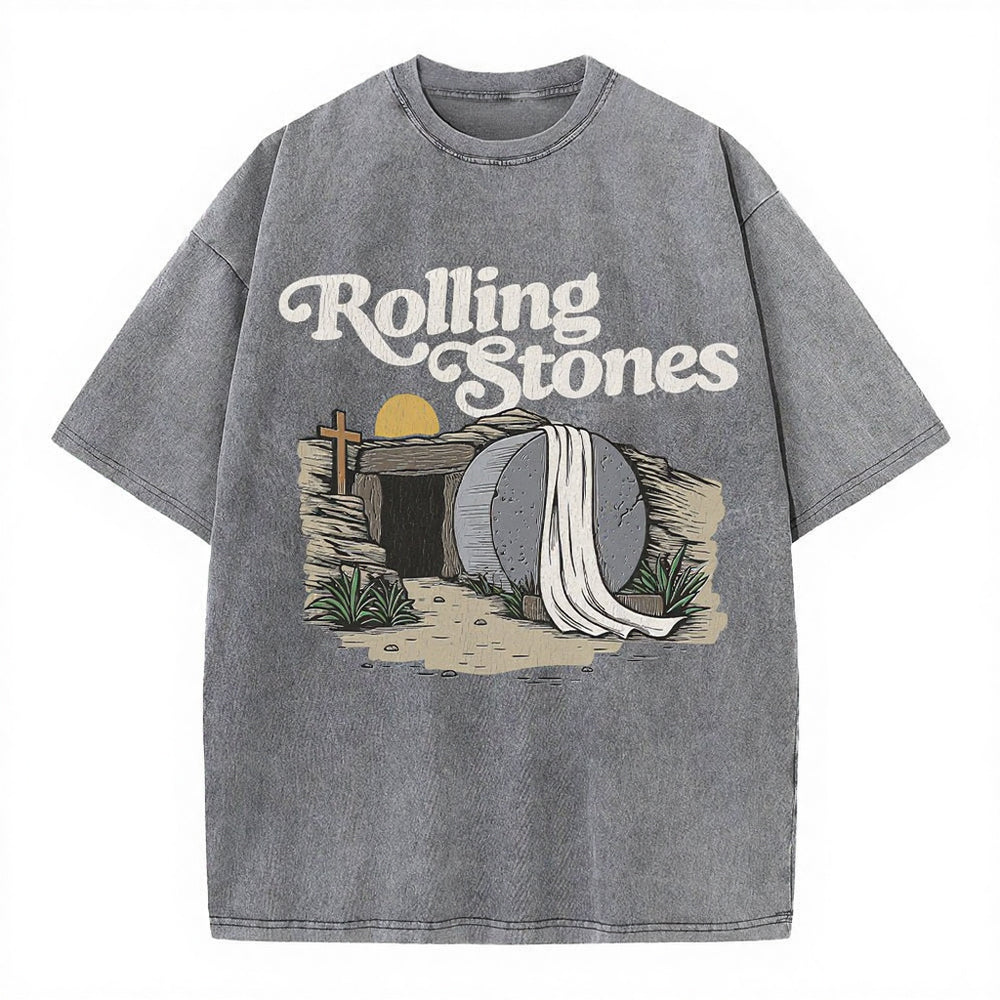 The Stone Was Rolled Away Christian Washed T-Shirt