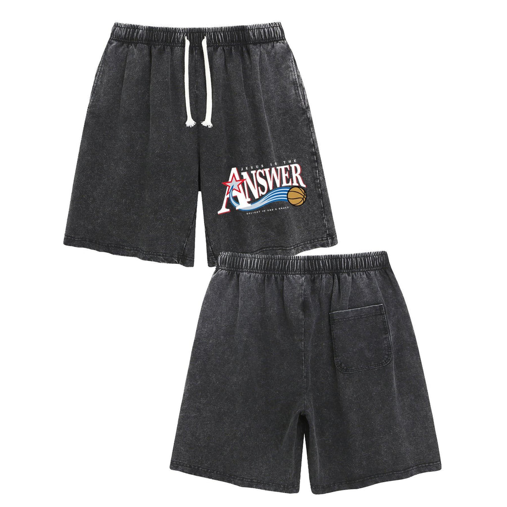 Jesus Is The Answer Christian Washed Shorts