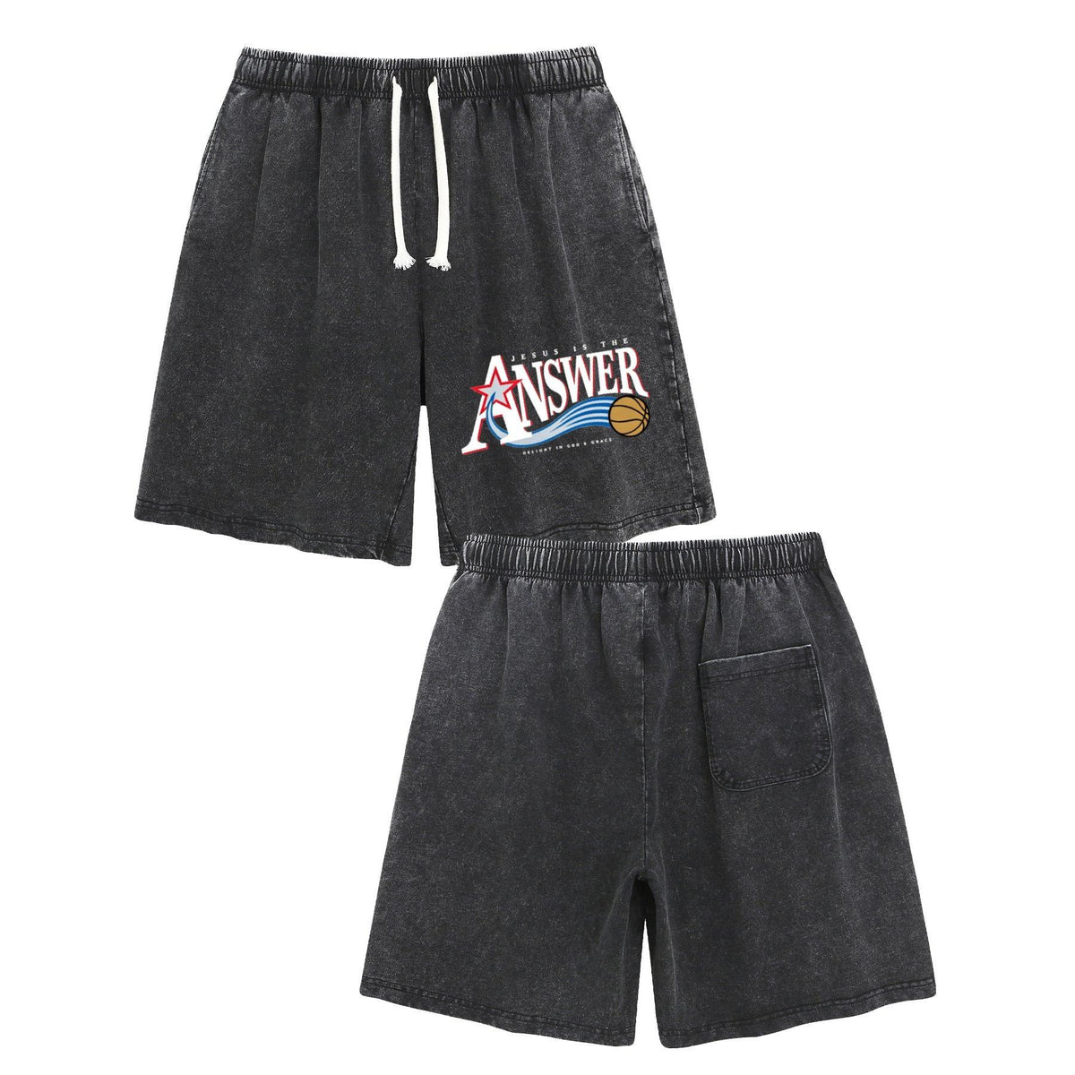 Jesus Is The Answer Christian Washed Shorts