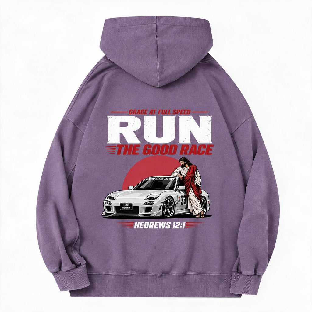 The Good Race Jesus Leads The Way Vintage Christian Washed Hoodie