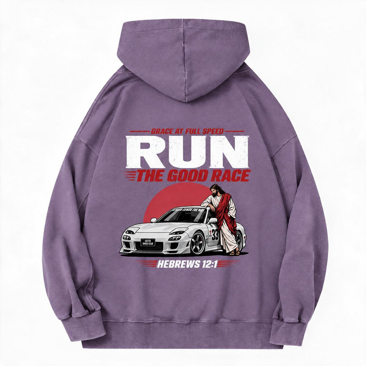 The Good Race Jesus Leads The Way Vintage Christian Washed Hoodie