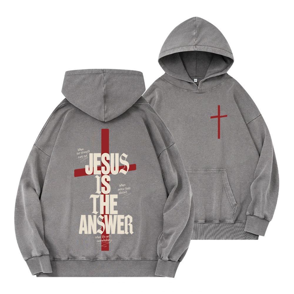 Jesus Is The Answer Vintage Christian Washed Hoodie