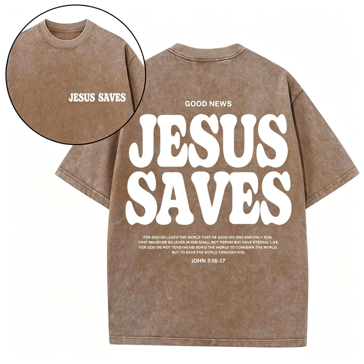 Unisex Jesus Saves Christian Washed Loose Fit Vintage Cotton Graphic T-Shirt