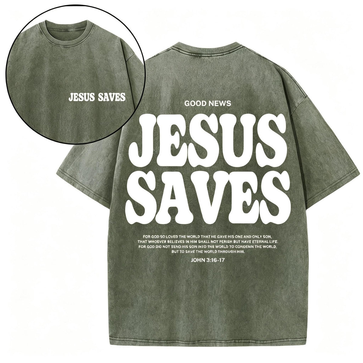 Unisex Jesus Saves Christian Washed Loose Fit Vintage Cotton Graphic T-Shirt