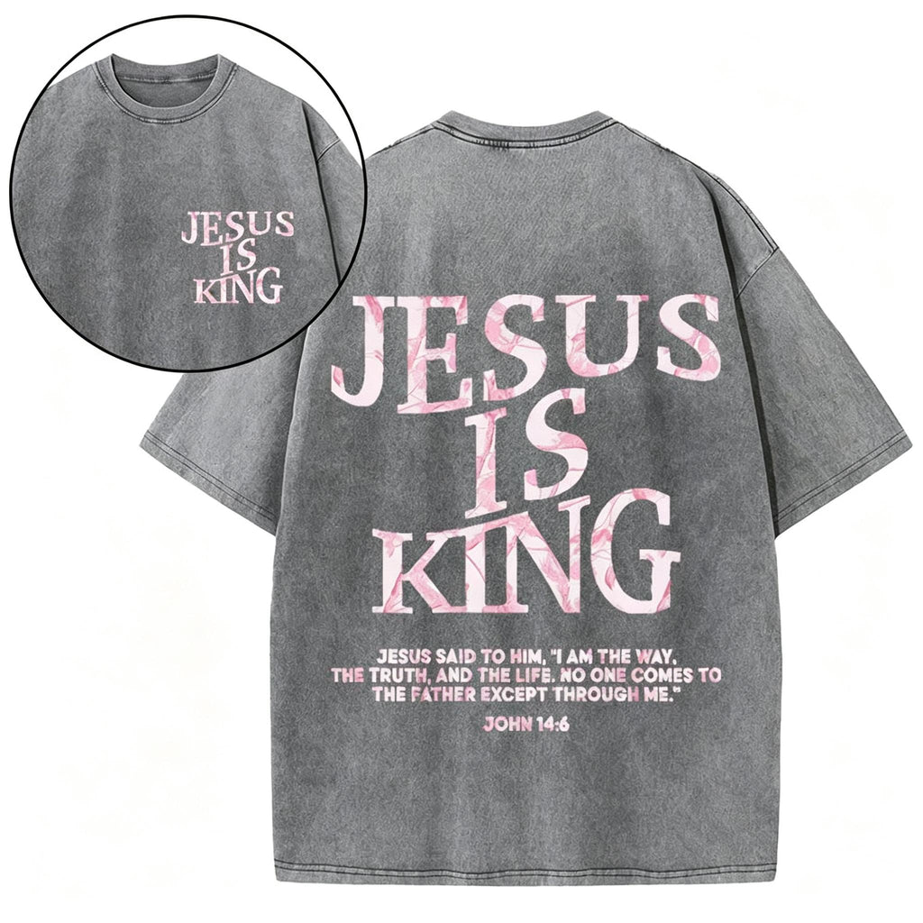 Jesus Is King Camo Christian Washed T-Shirt Oversized Streetwear Tee Jesus Tshirt