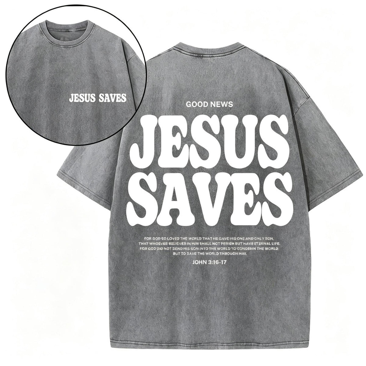 Unisex Jesus Saves Christian Washed Loose Fit Vintage Cotton Graphic T-Shirt
