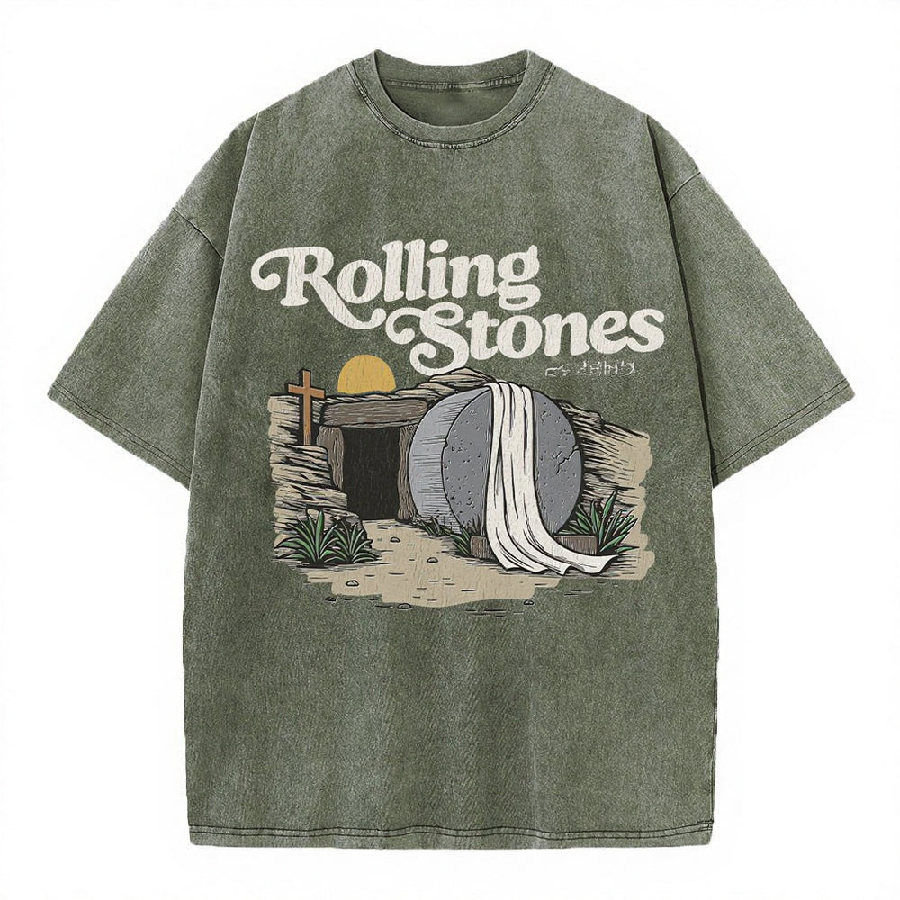 The Stone Was Rolled Away Christian Washed T-Shirt