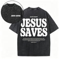 Unisex Jesus Saves Christian Washed Loose Fit Vintage Cotton Graphic T-Shirt