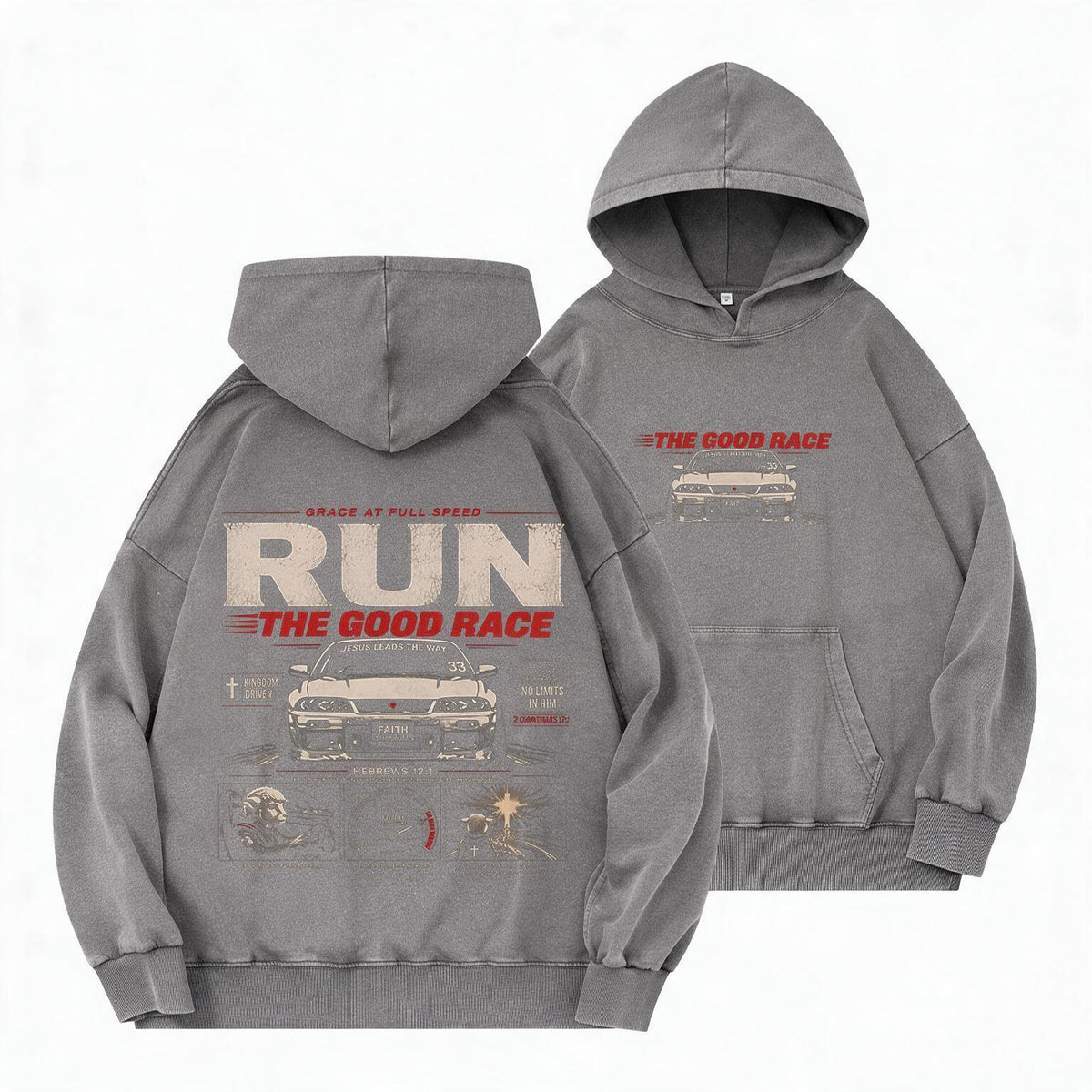 The Good Race Jesus Leads The Way Vintage Christian Washed Hoodie