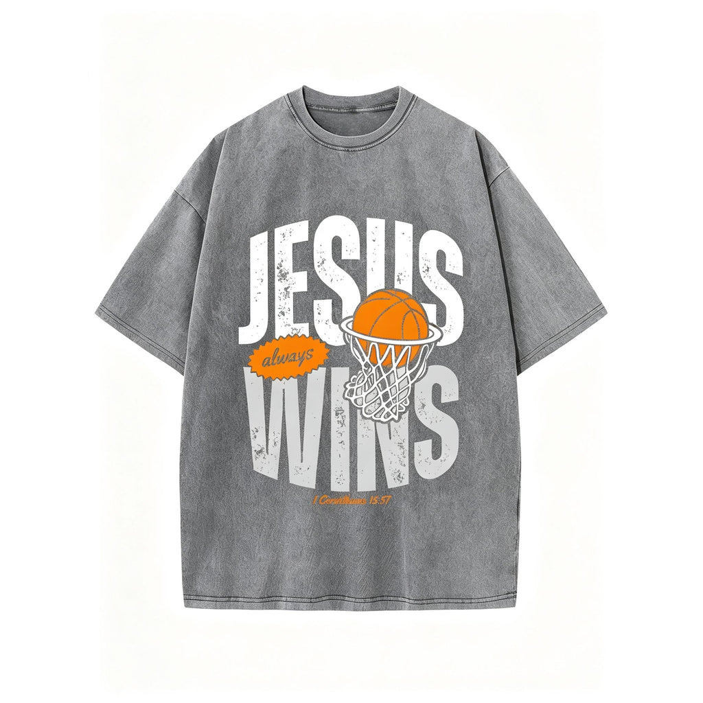 Jesus Always Wins Christian Washed T-Shirt