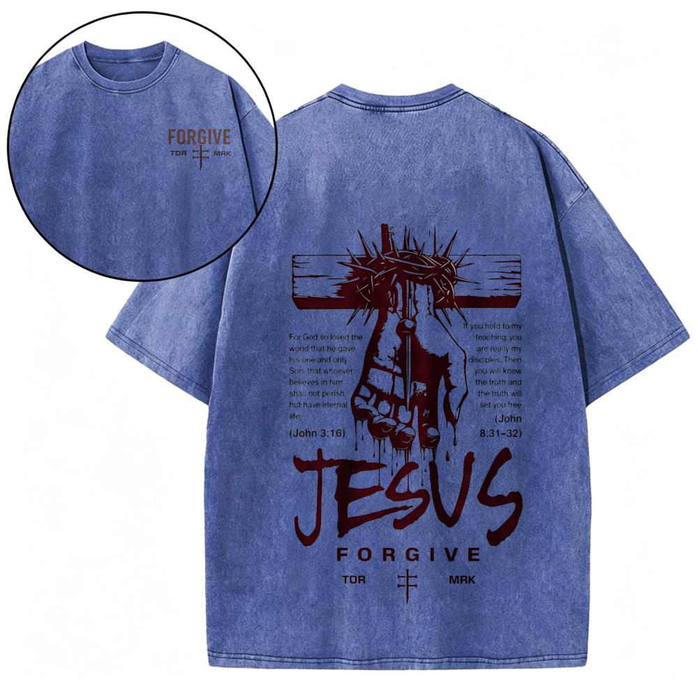 Jesus Forgive Acid Wash Christian Tee