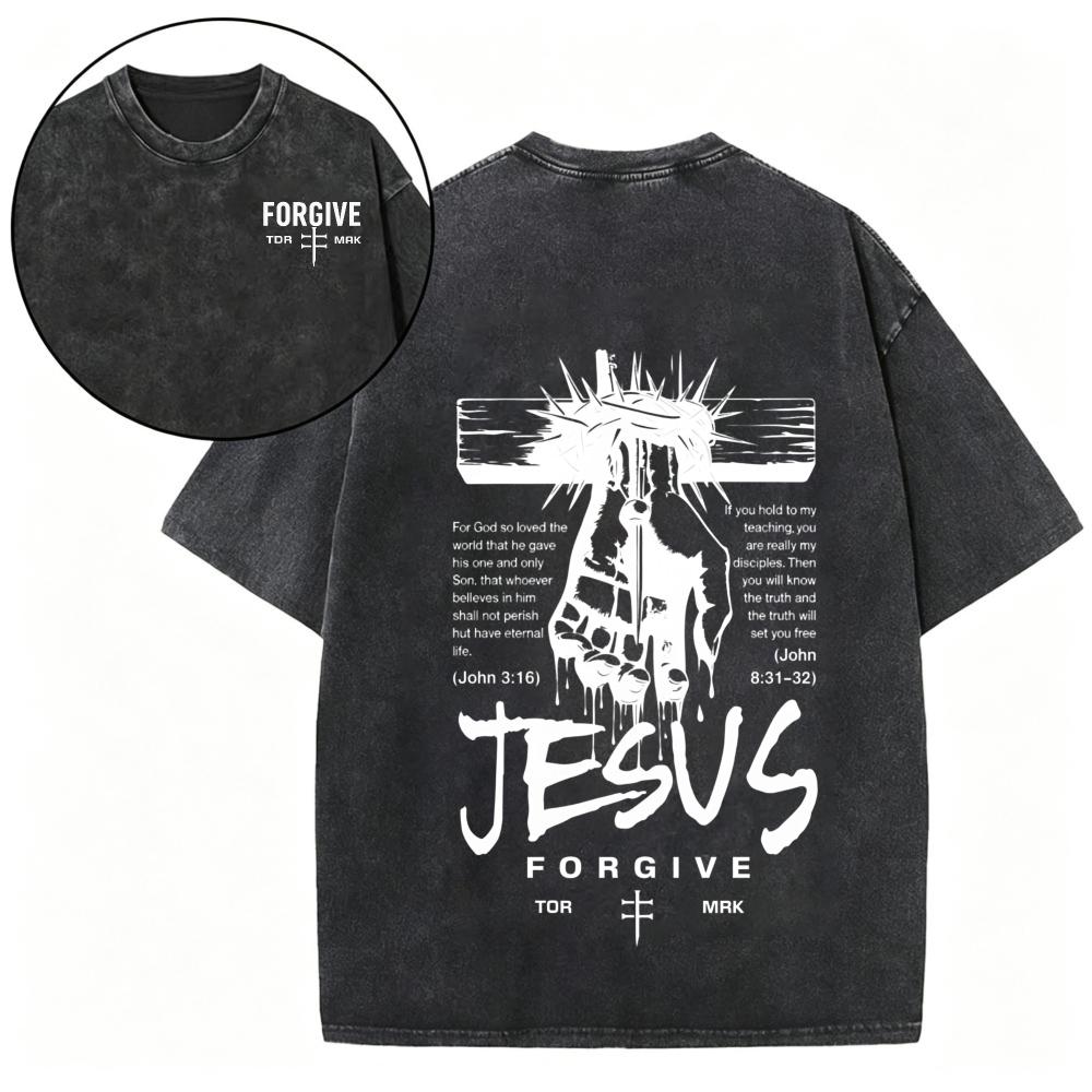 Jesus Forgive Acid Wash Christian Tee