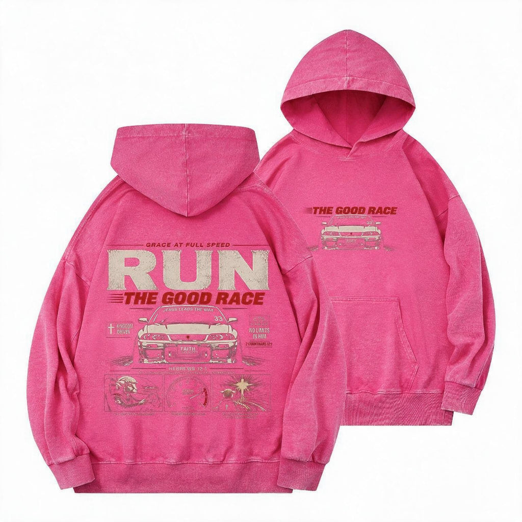 The Good Race Jesus Leads The Way Vintage Christian Washed Hoodie