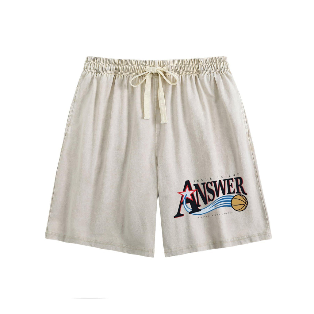 Jesus Is The Answer Christian Washed Shorts