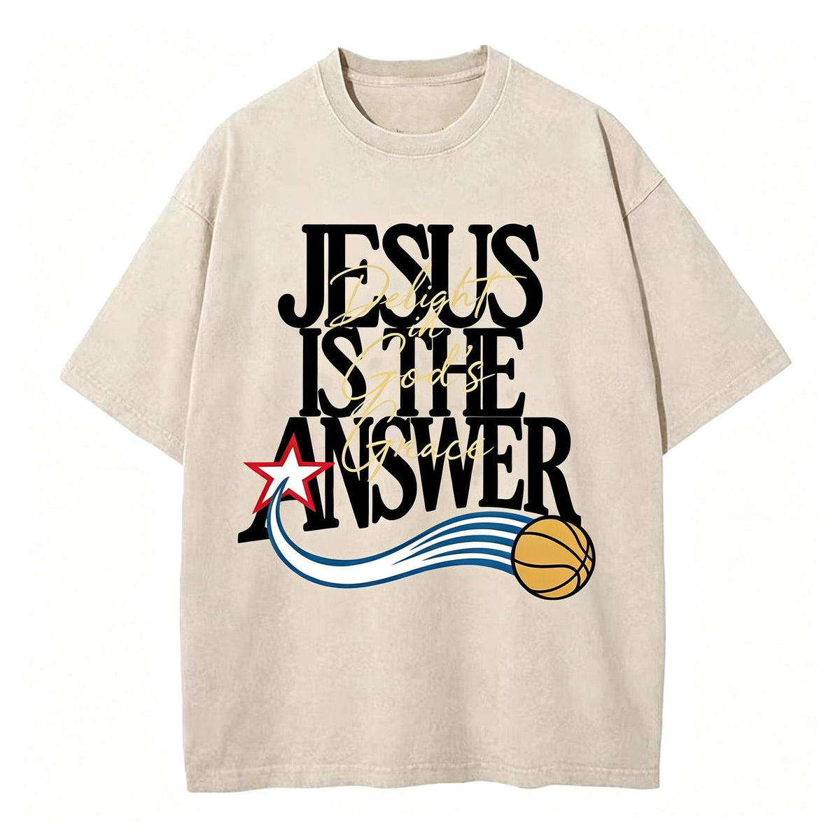 Jesus The Answer Christian with Delight Washed T-Shirt