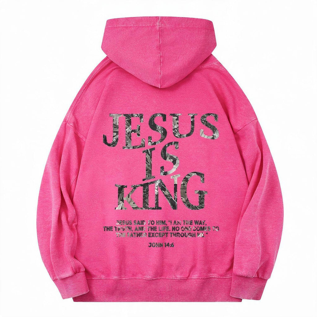 Jesus Is King Camo Vintage Christian Washed Hoodie