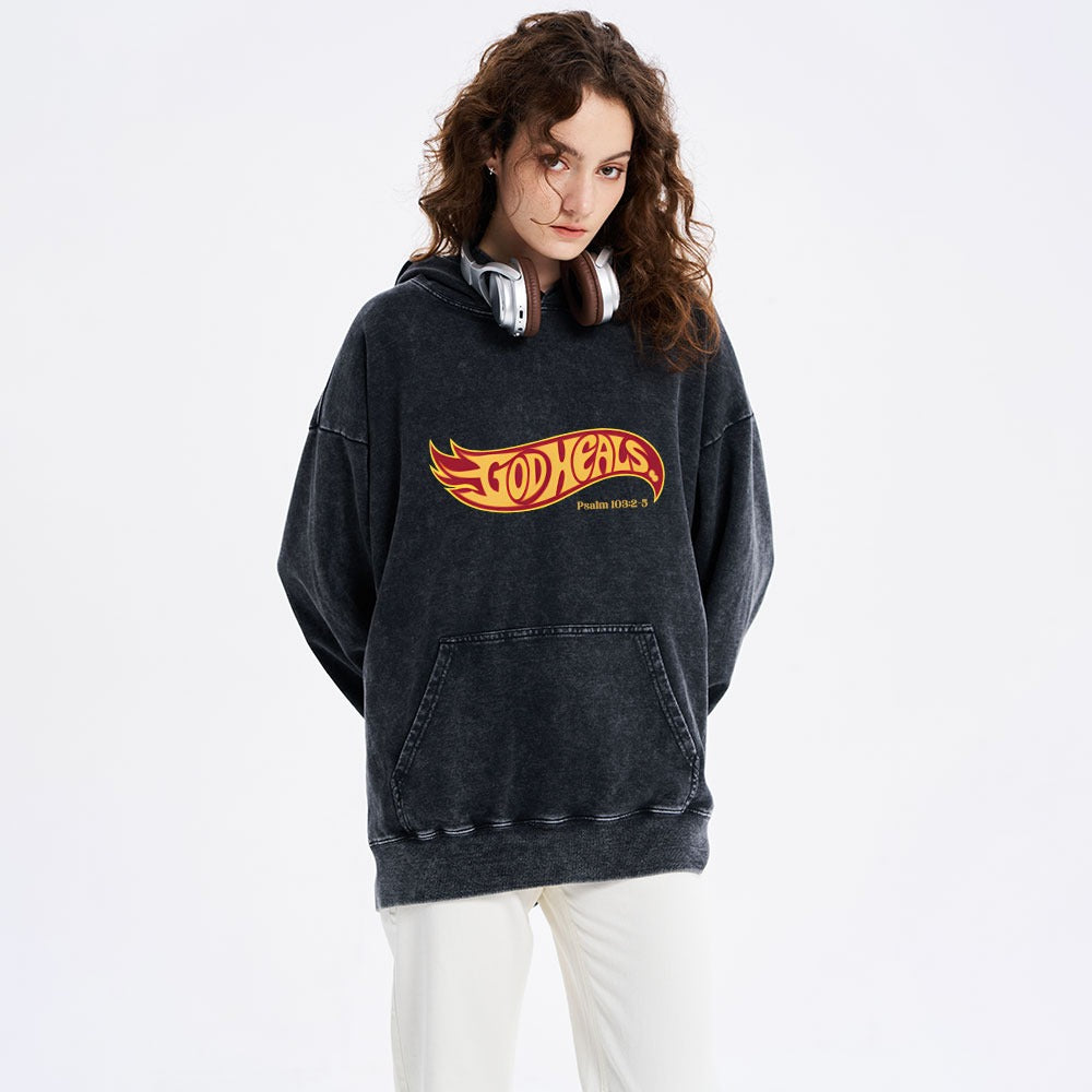 God Heals Christian Washed Hoodie