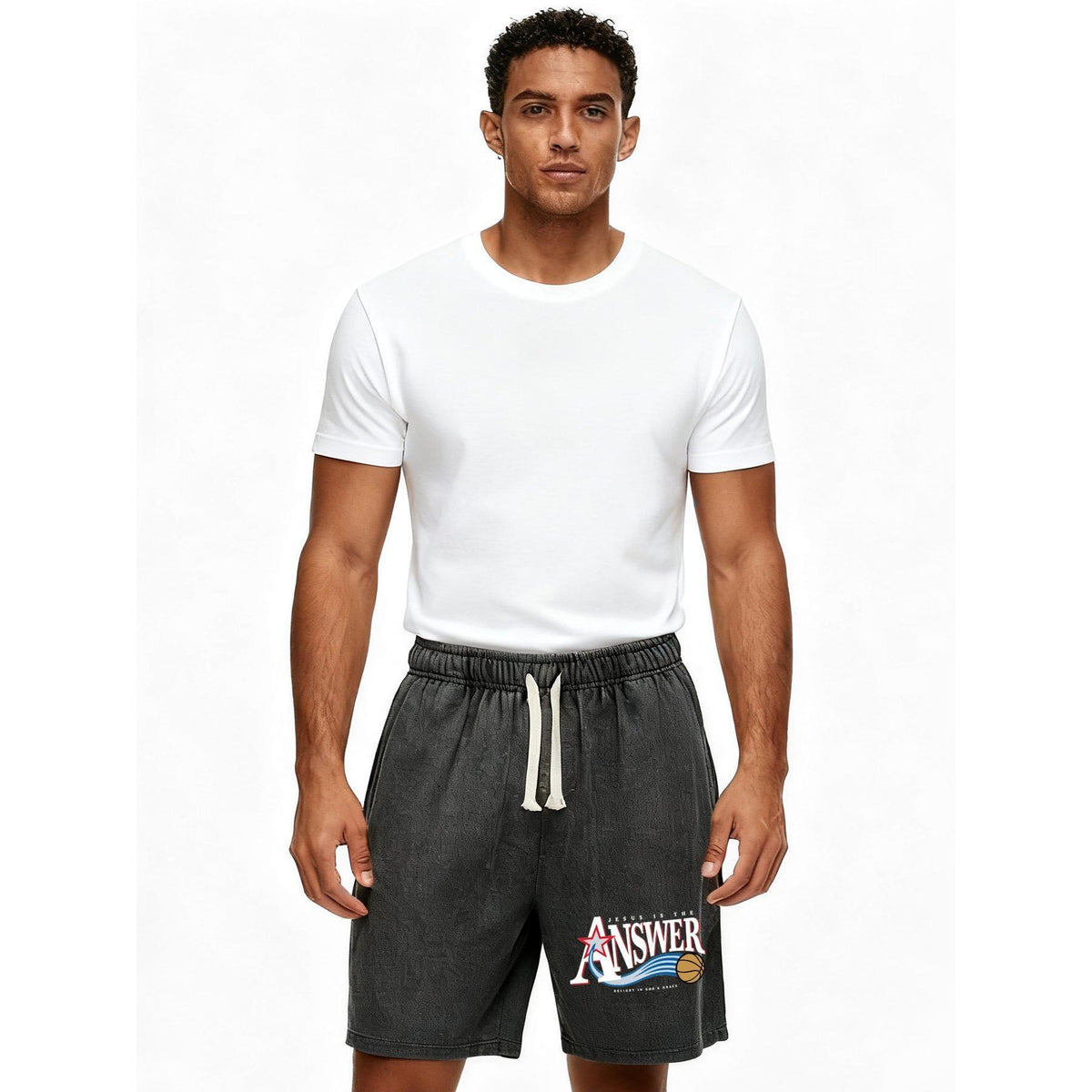 Jesus Is The Answer Christian Washed Shorts