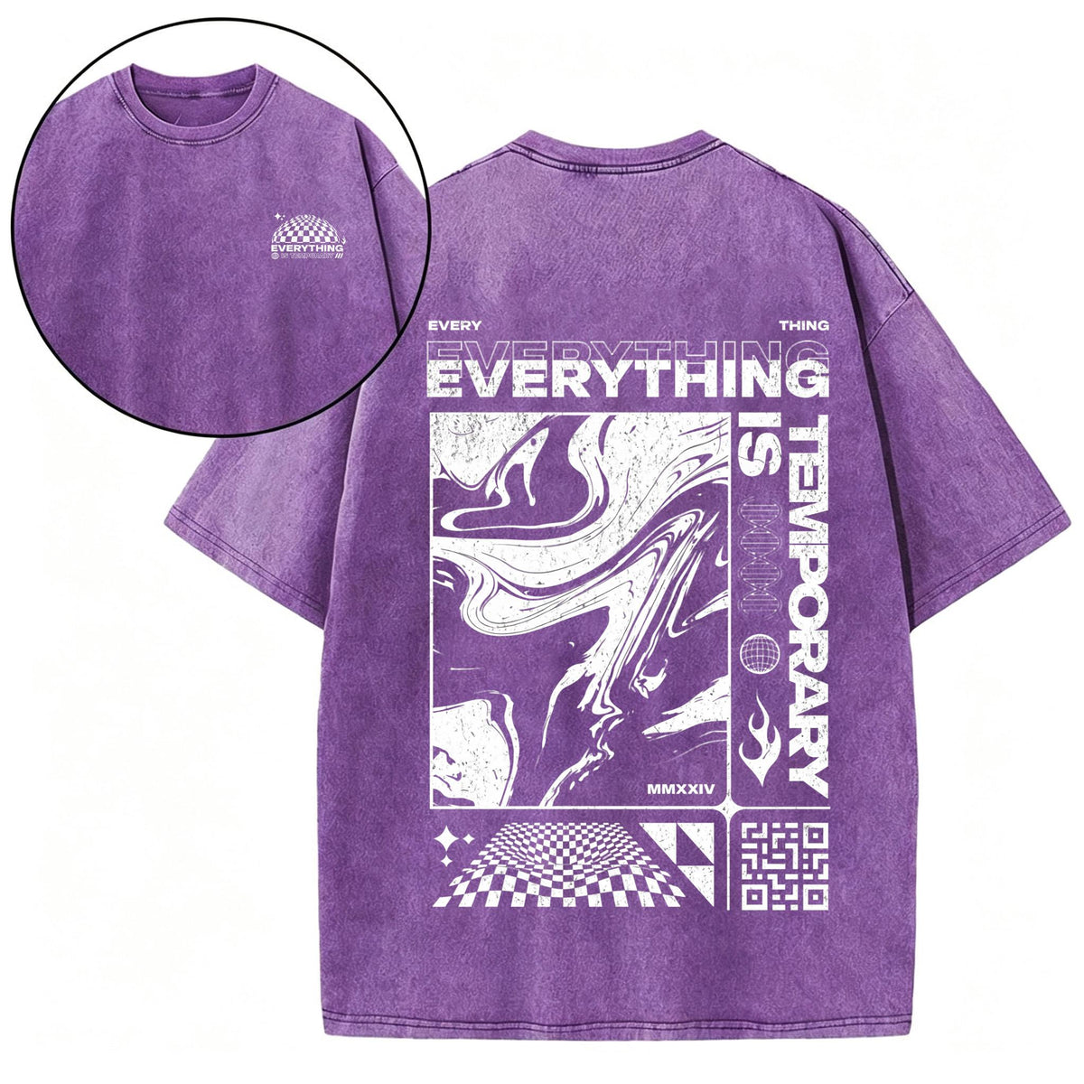 Everything Is Temporary design , Acid Wash Tee, Oversized Unisex Graphic Shirt, Front and Back Print, Vintage Streetwear Gift
