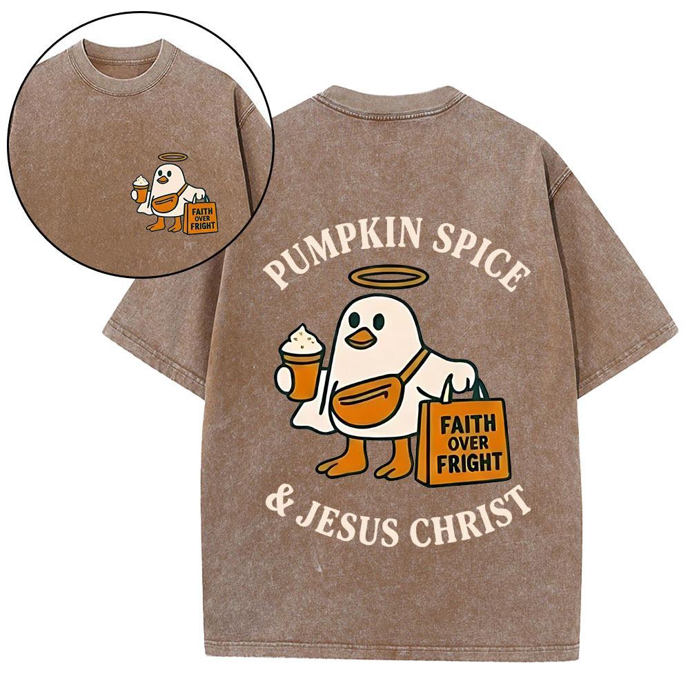 Pumpkin Spice & Jesus Christ Christian Washed T-Shirt