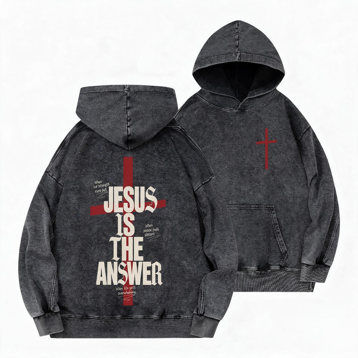 Jesus Is The Answer Vintage Christian Washed Hoodie