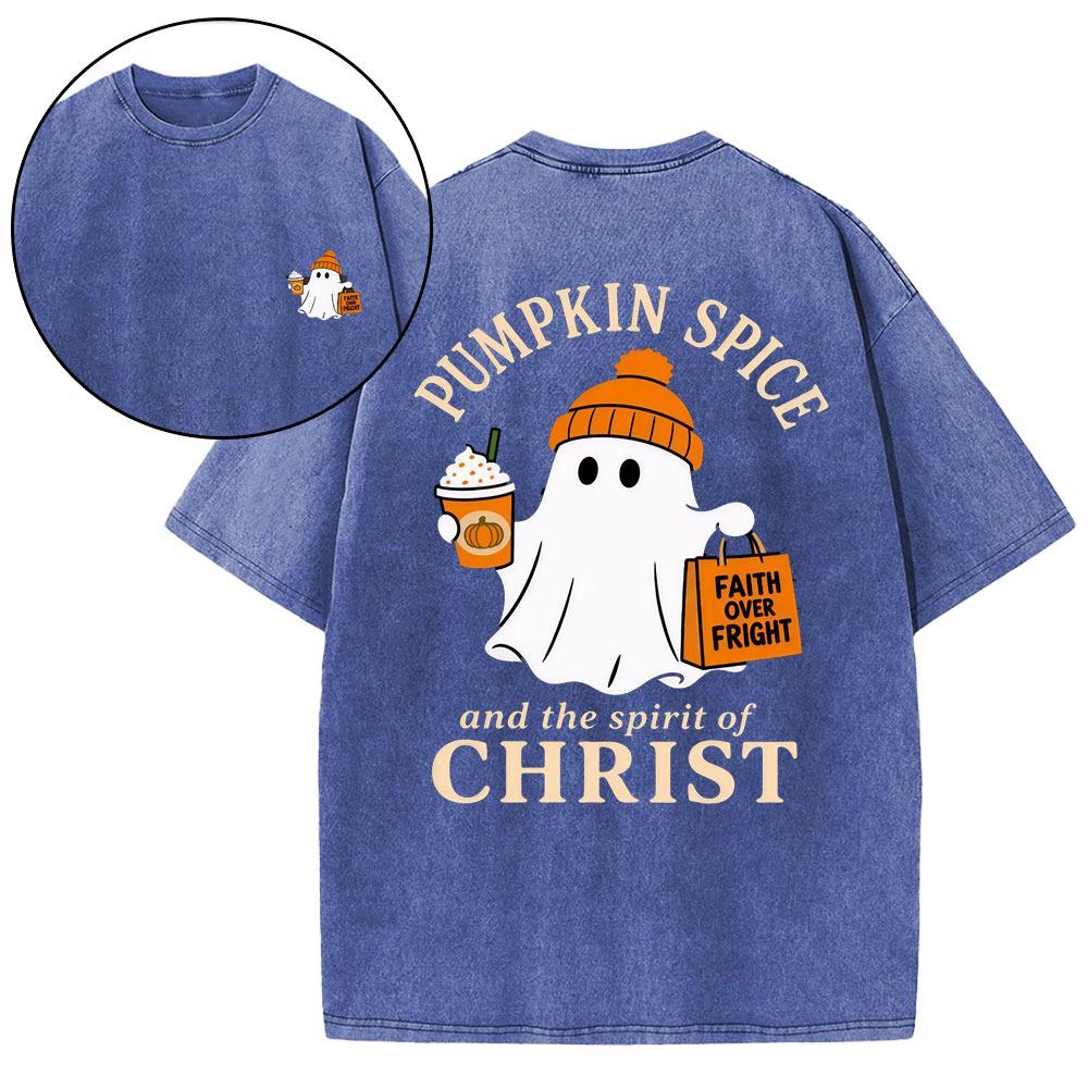 Pumpkin Spice And The Spirit Of Christ Christian Washed T-Shirt