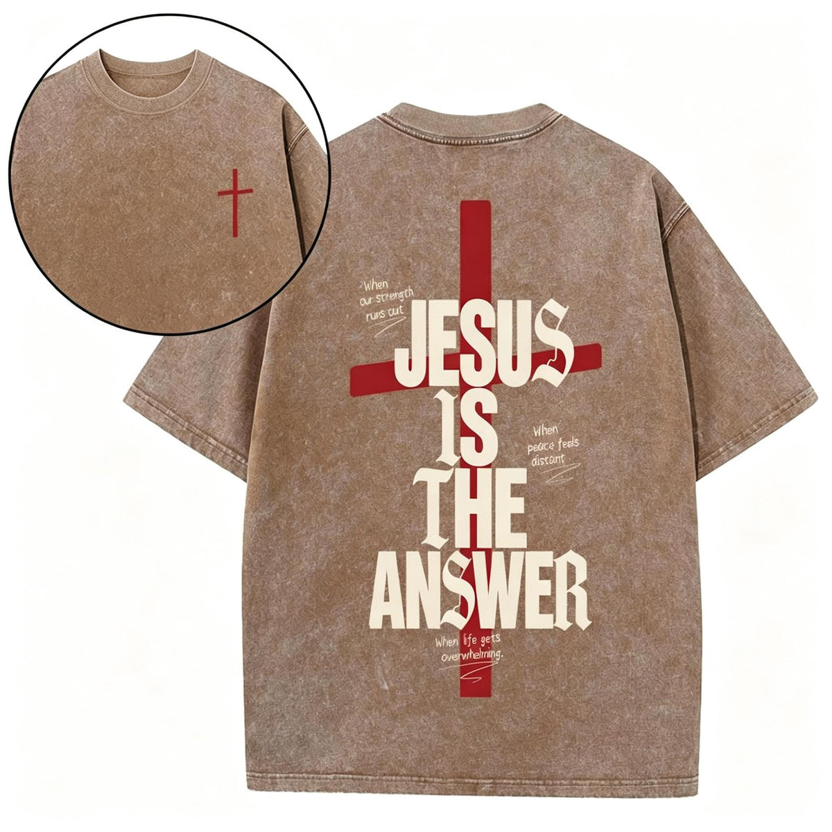 Jesus Is The Answer Christian Washed T-Shirt Oversized Streetwear Tee Graphic Faith Shirts
