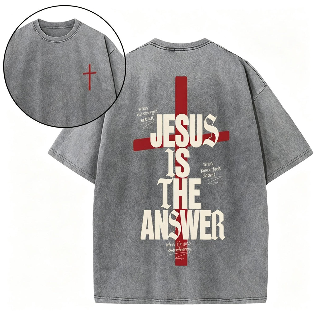 Jesus Is The Answer Christian Washed T-Shirt Oversized Streetwear Tee Graphic Faith Shirts