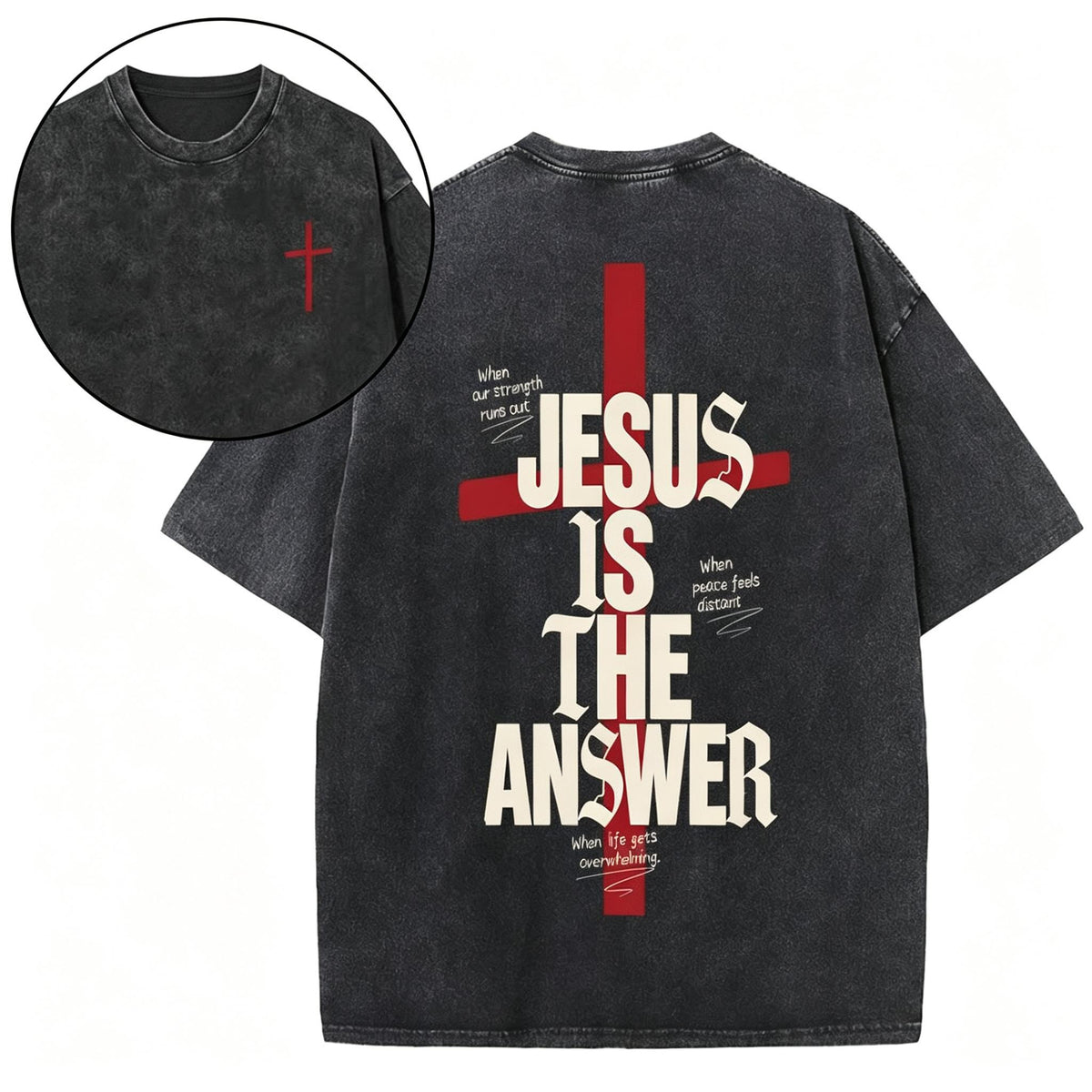 Jesus Is The Answer Christian Washed T-Shirt Oversized Streetwear Tee Graphic Faith Shirts
