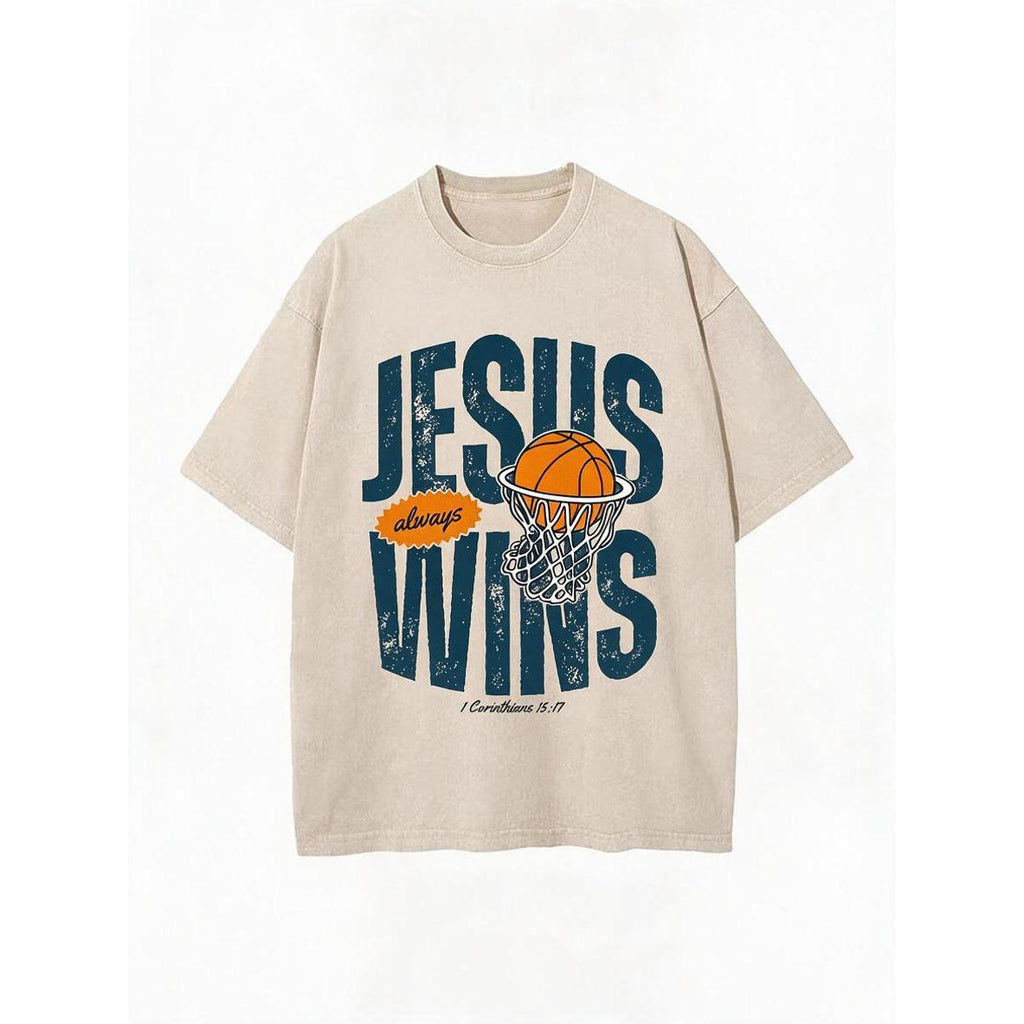 Jesus Always Wins Christian Washed T-Shirt