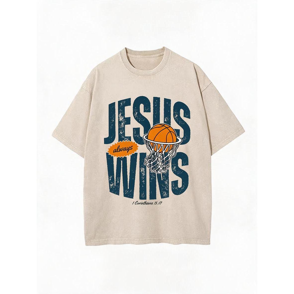 Jesus Always Wins Christian Washed T-Shirt