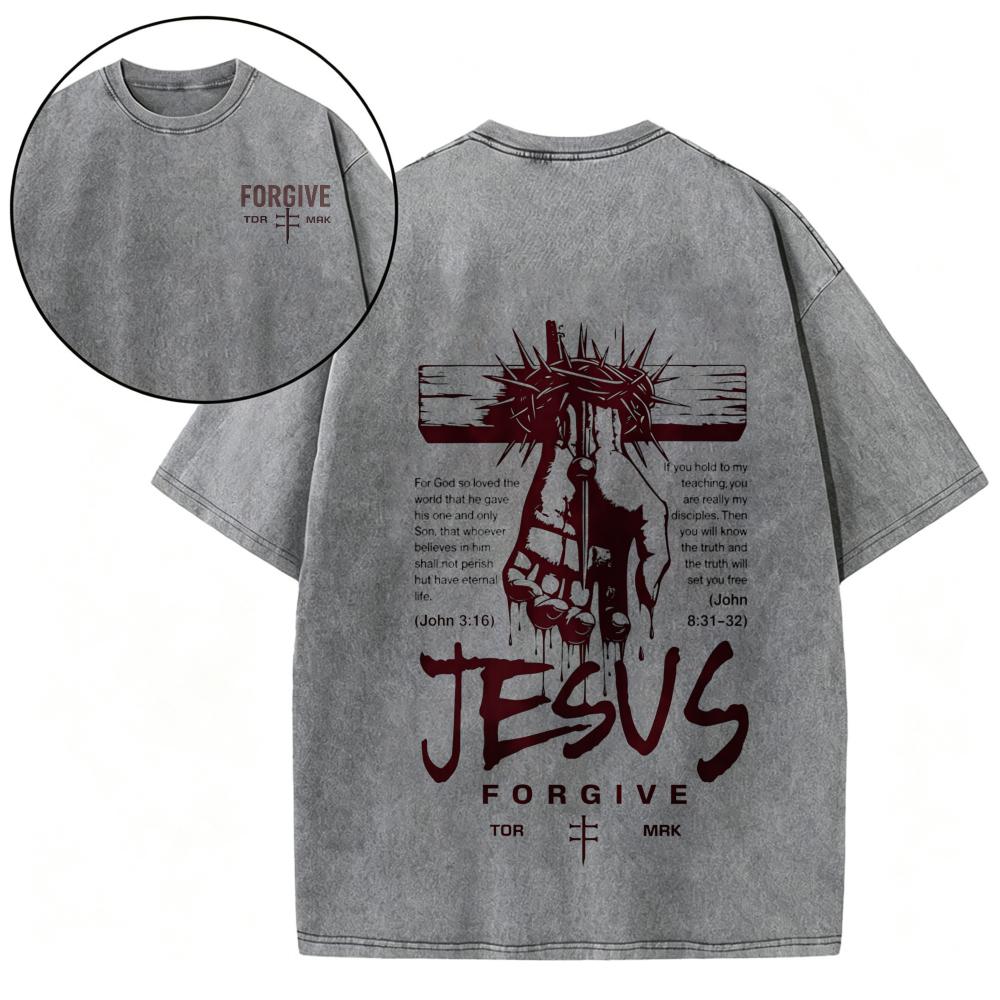 Jesus Forgive Acid Wash Christian Tee
