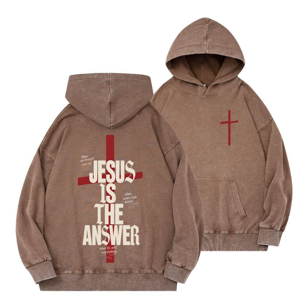Jesus Is The Answer Vintage Christian Washed Hoodie
