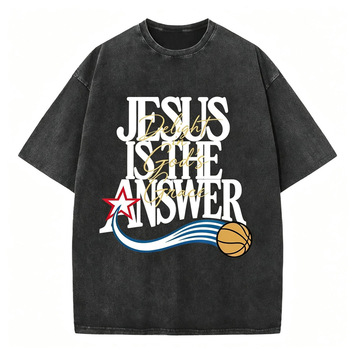 Jesus The Answer Christian with Delight Washed T-Shirt