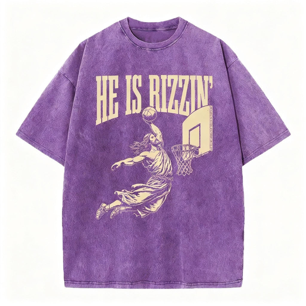 He Is Rizzin Christian Washed T-Shirt