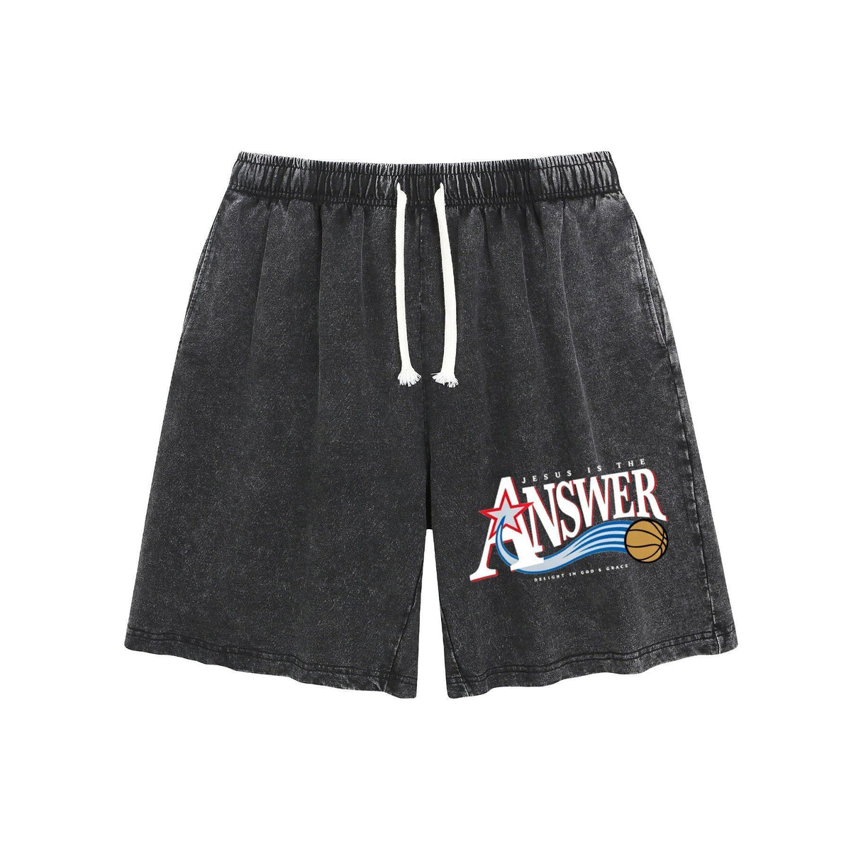 Jesus Is The Answer Christian Washed Shorts