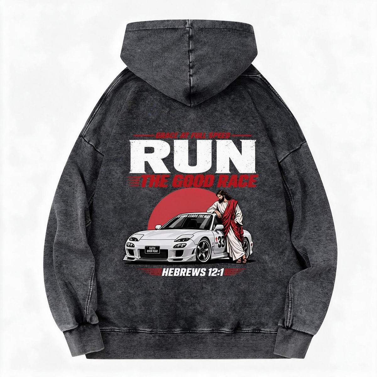 The Good Race Jesus Leads The Way Vintage Christian Washed Hoodie
