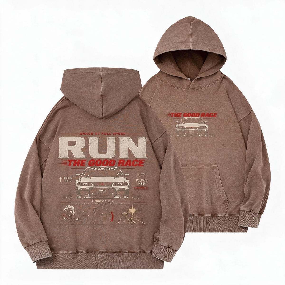 The Good Race Jesus Leads The Way Vintage Christian Washed Hoodie