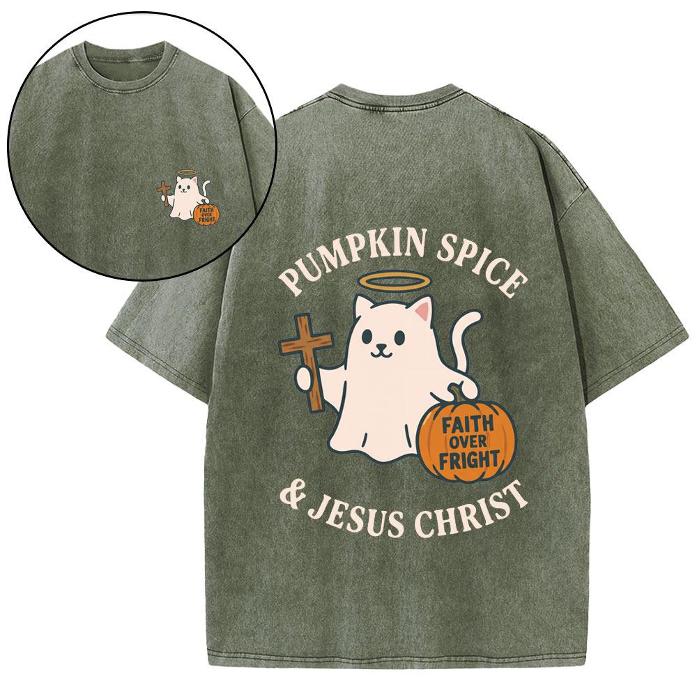 Pumpkin Spice & Jesus Christ Christian Washed T-Shirt